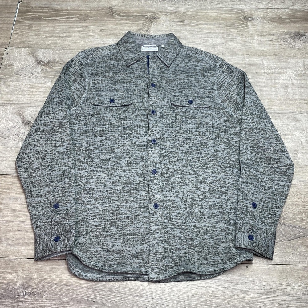 Southern Tide Shirt Mens Medium Gray Knit Fleece Long Sleeve Button Front